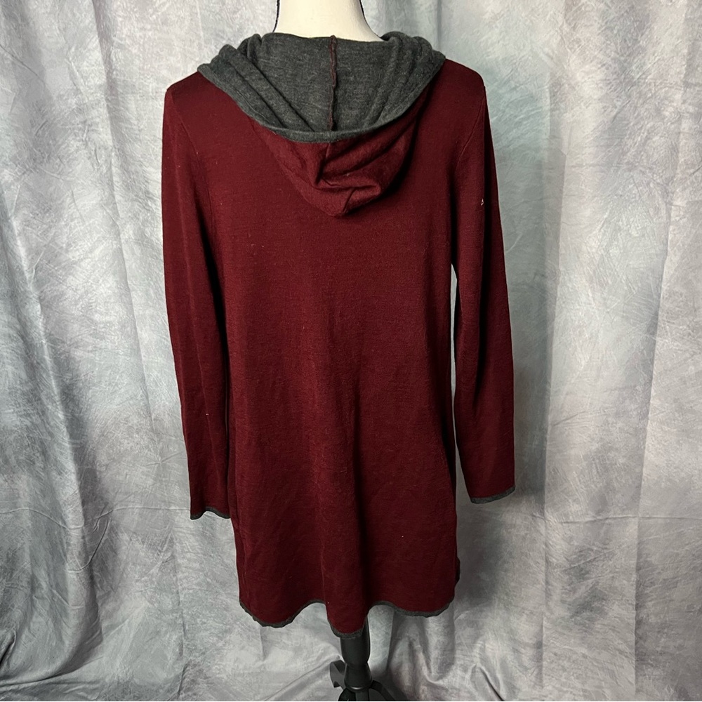 BNCI by Blanc Noir Burgundy and Gray Hooded Open Front Cardigan with Pockets - M - Picture 5 of 10